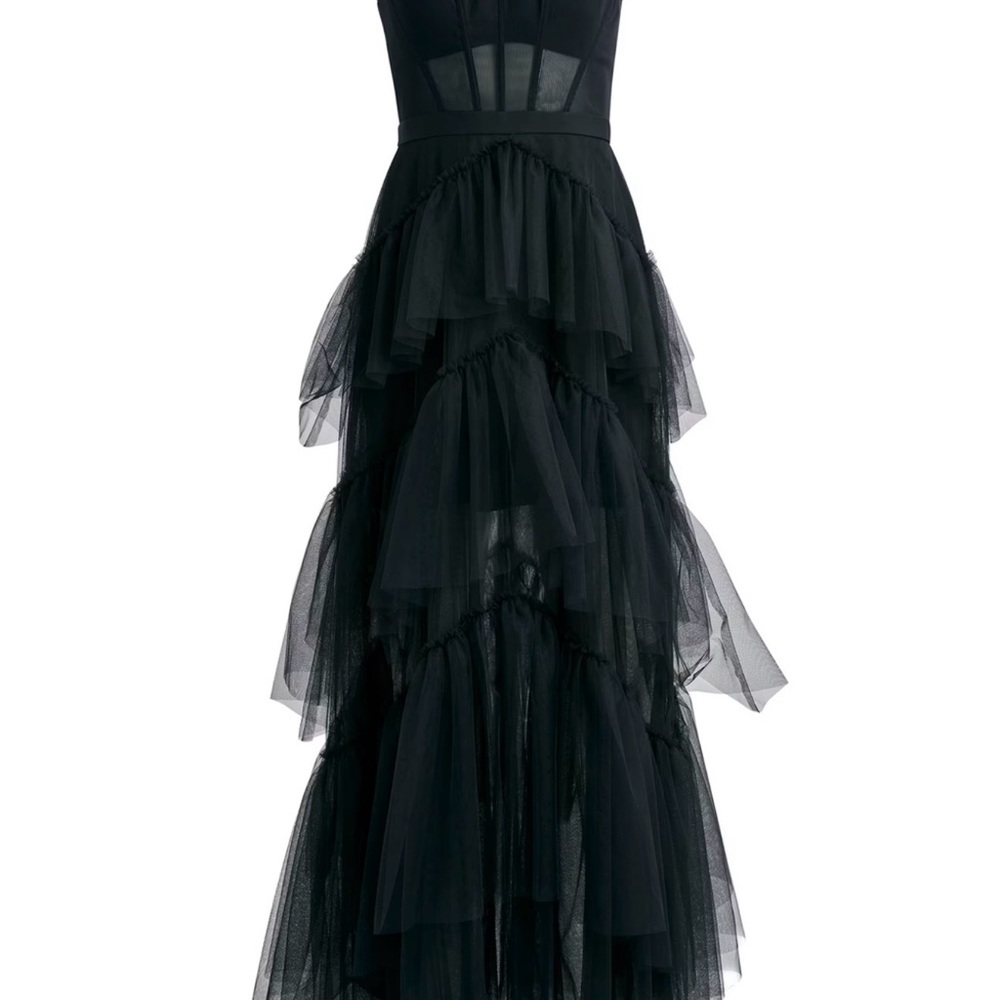 BCBGMaxAzria Black Tiered Tulle Maxi Dress